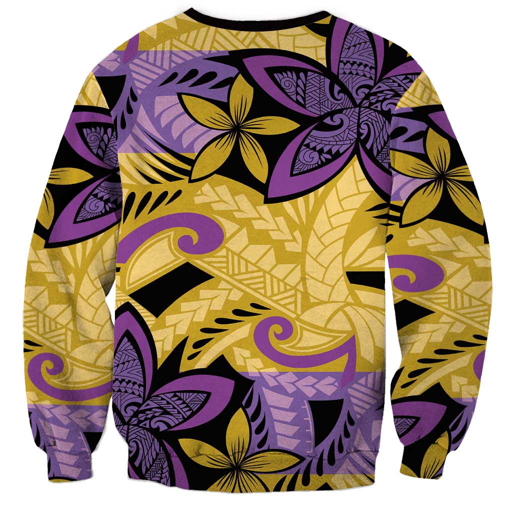 Plumeria Polynesian Pattern Sweatshirt Unique Fantasy Yellow Purple