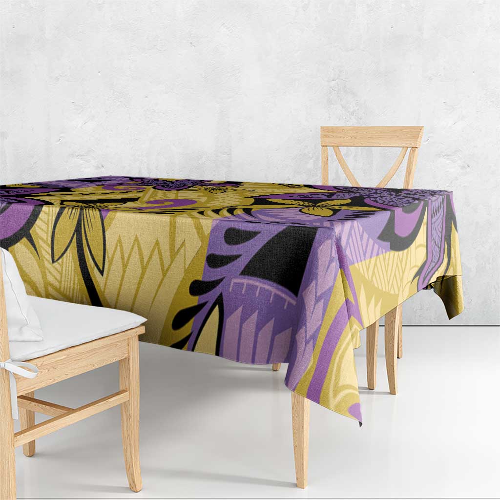 Plumeria Polynesian Pattern Tablecloth Unique Fantasy Yellow Purple