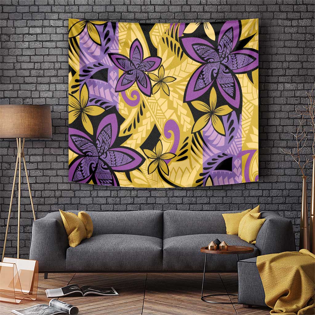 Plumeria Polynesian Pattern Tapestry Unique Fantasy Yellow Purple LT01 Yellow - Polynesian Pride