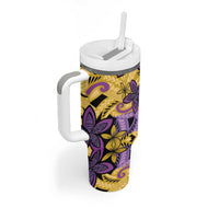 Plumeria Polynesian Pattern Tumbler With Handle Unique Fantasy Yellow Purple