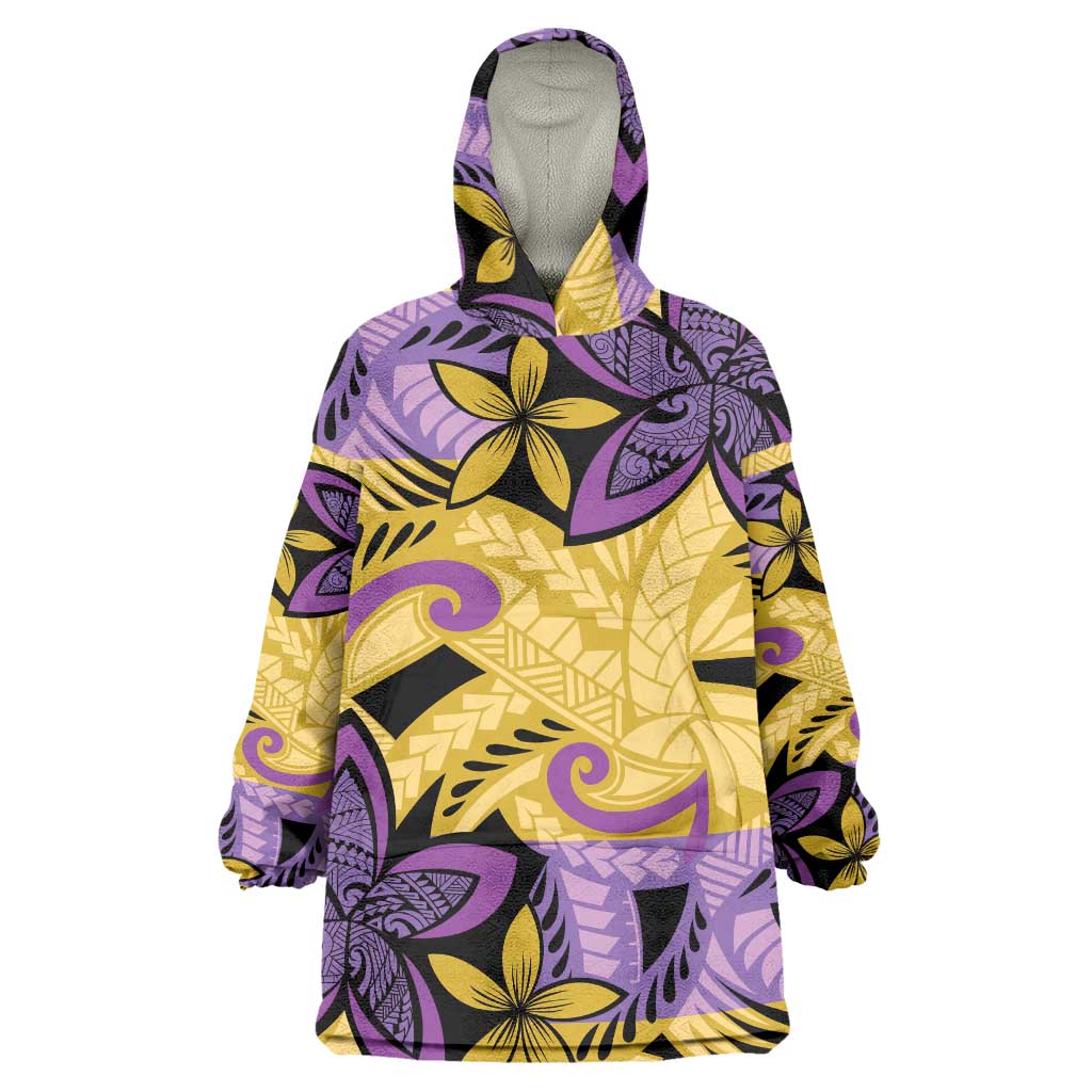 Plumeria Polynesian Pattern Wearable Blanket Hoodie Unique Fantasy Yellow Purple LT01 One Size Yellow - Polynesian Pride