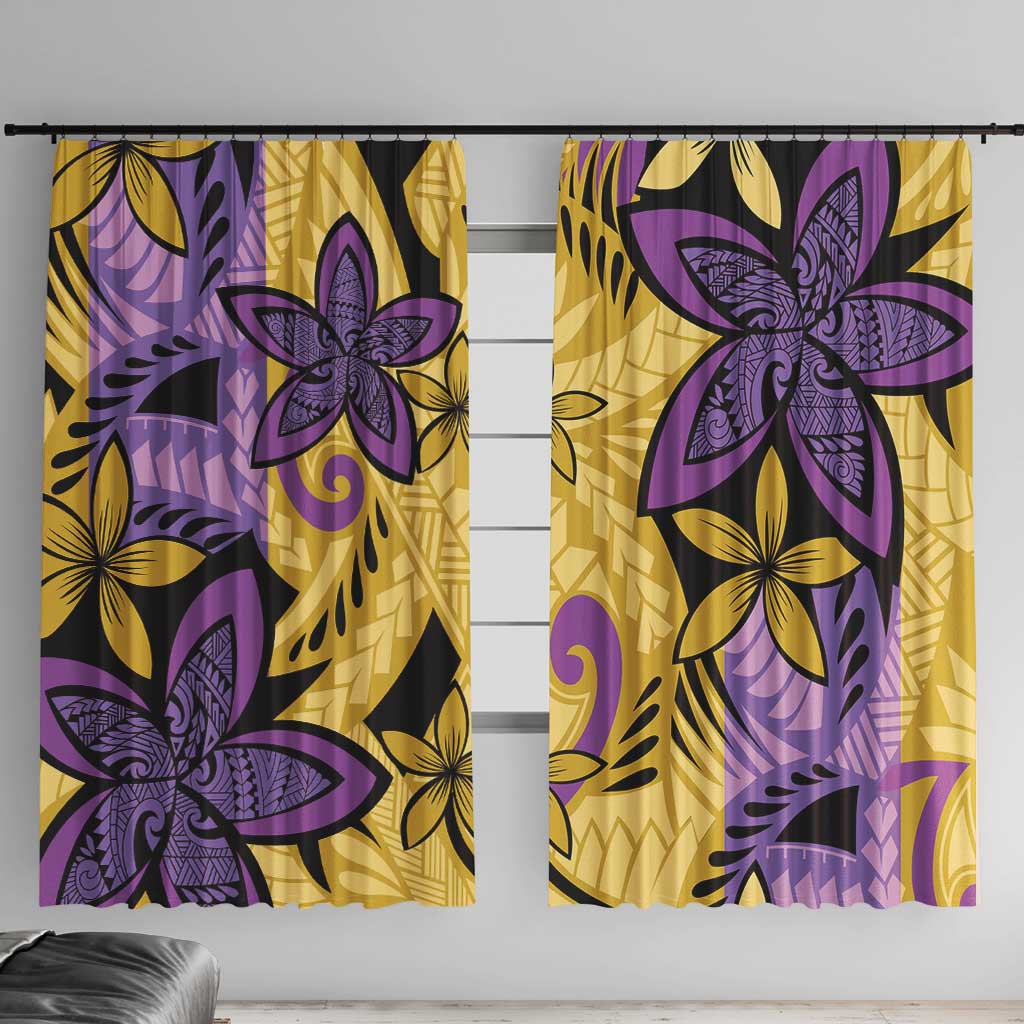 Plumeria Polynesian Pattern Window Curtain Unique Fantasy Yellow Purple LT01 With Hooks Yellow - Polynesian Pride