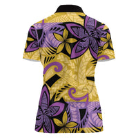 Plumeria Polynesian Pattern Women Polo Shirt Unique Fantasy Yellow Purple