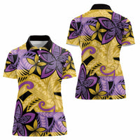 Plumeria Polynesian Pattern Women Polo Shirt Unique Fantasy Yellow Purple