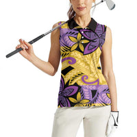 Plumeria Polynesian Pattern Women Sleeveless Polo Shirt Unique Fantasy Yellow Purple