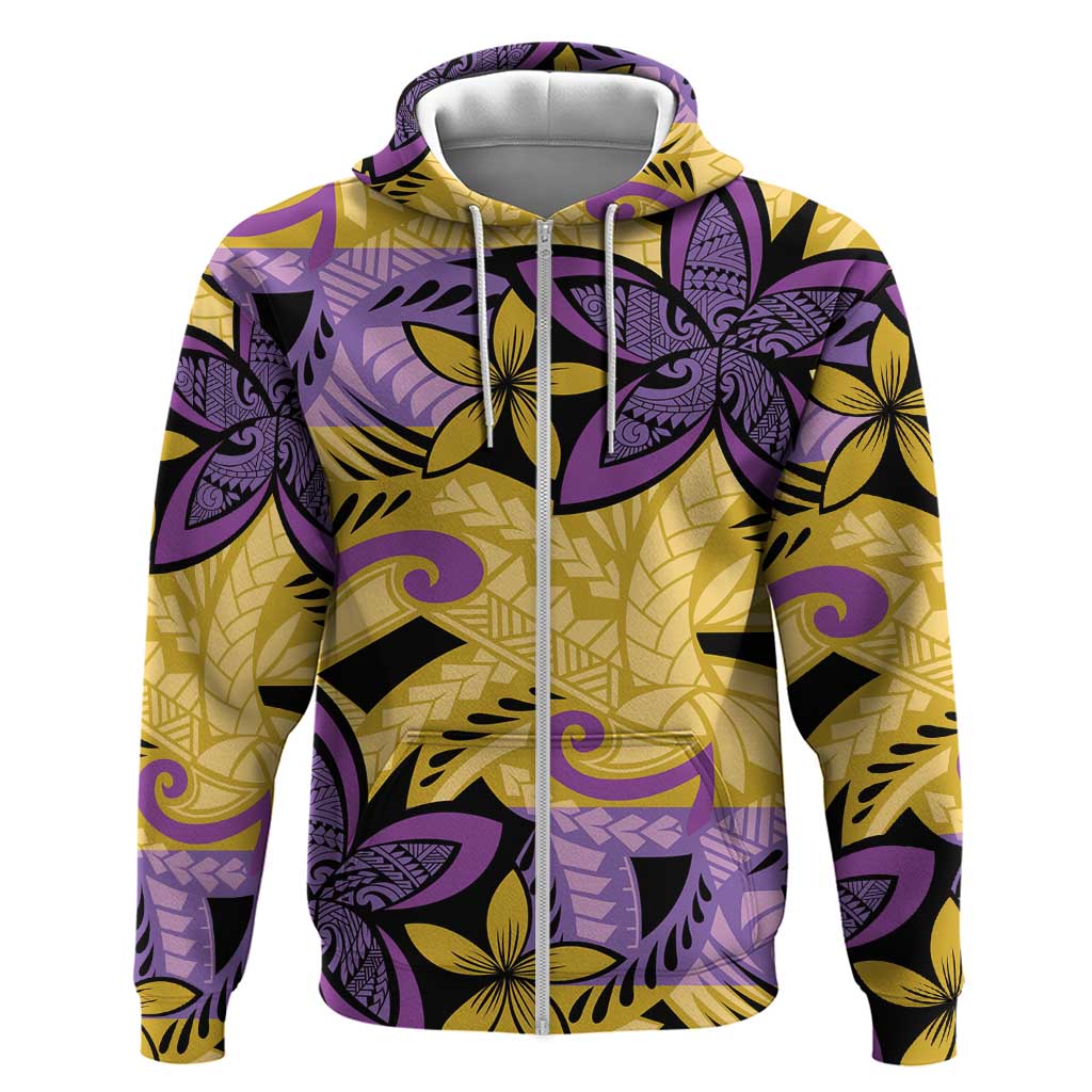 Plumeria Polynesian Pattern Zip Hoodie Unique Fantasy Yellow Purple LT01 Zip Hoodie Yellow - Polynesian Pride