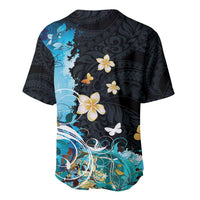 Blue Grunge Polynesian Pattern Baseball Jersey Plumeria Floral