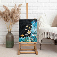 Blue Grunge Polynesian Pattern Canvas Wall Art Plumeria Floral