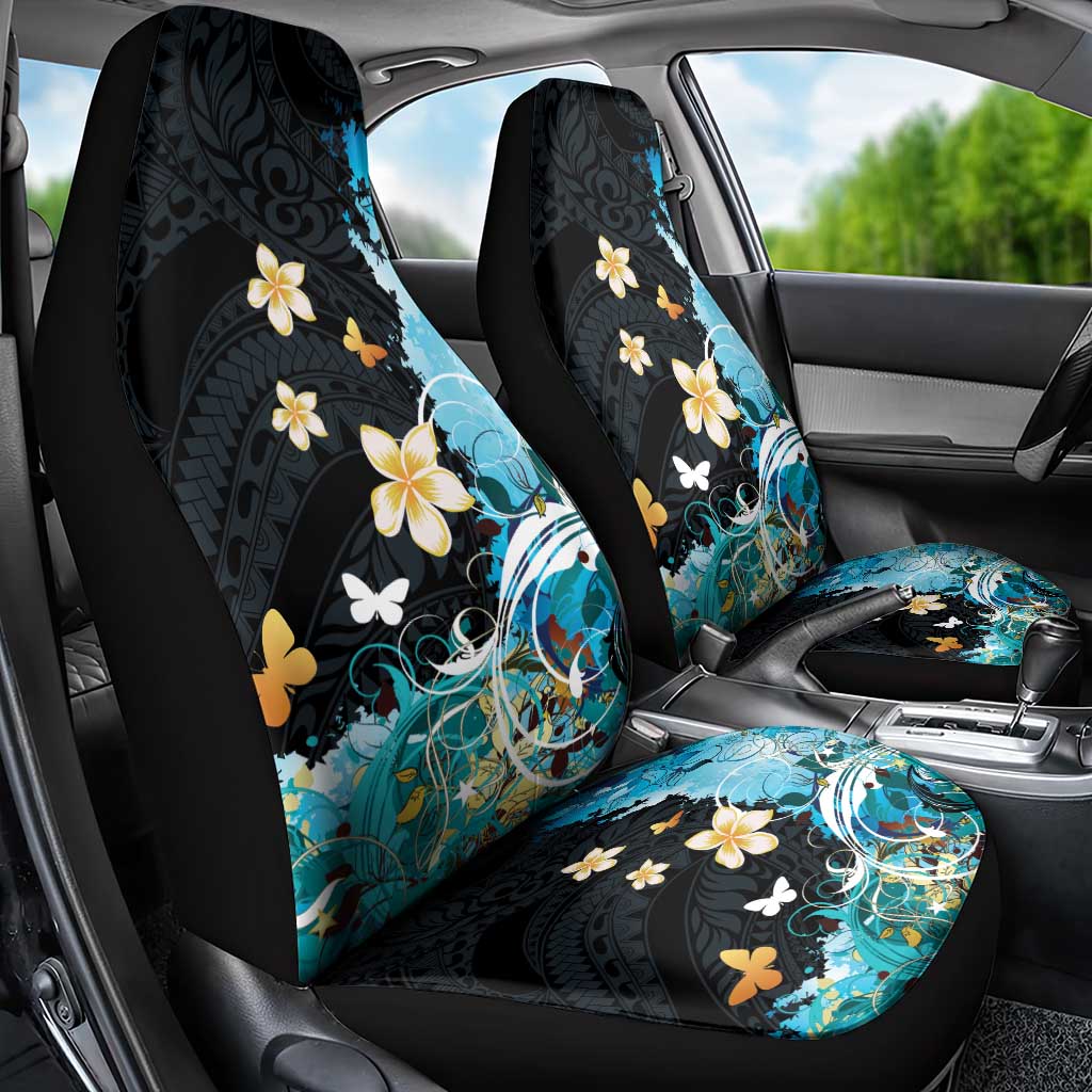 Blue Grunge Polynesian Pattern Car Seat Cover Plumeria Floral LT01 - Polynesian Pride
