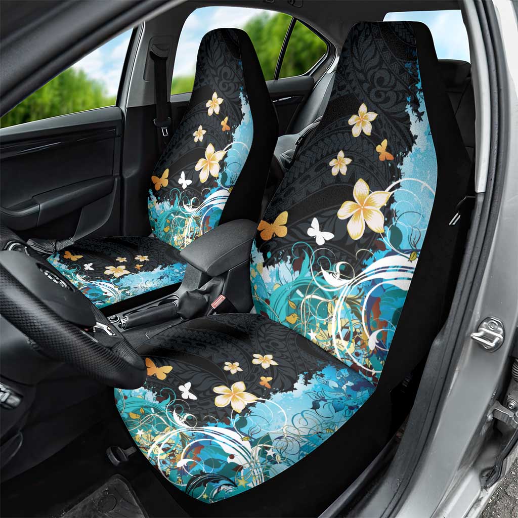 Blue Grunge Polynesian Pattern Car Seat Cover Plumeria Floral LT01 - Polynesian Pride