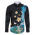 Blue Grunge Polynesian Pattern Family Matching Off The Shoulder Long Sleeve Dress and Hawaiian Shirt Plumeria Floral