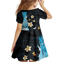 Blue Grunge Polynesian Pattern Family Matching Summer Maxi Dress and Hawaiian Shirt Plumeria Floral LT01 - Polynesian Pride