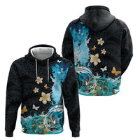 Blue Grunge Polynesian Pattern Hoodie Plumeria Floral