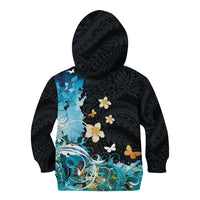 Blue Grunge Polynesian Pattern Kid Hoodie Plumeria Floral