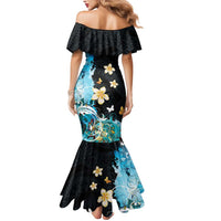 Blue Grunge Polynesian Pattern Mermaid Dress Plumeria Floral