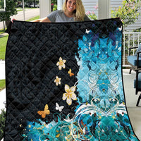 Blue Grunge Polynesian Pattern Quilt Plumeria Floral