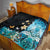 Blue Grunge Polynesian Pattern Quilt Plumeria Floral