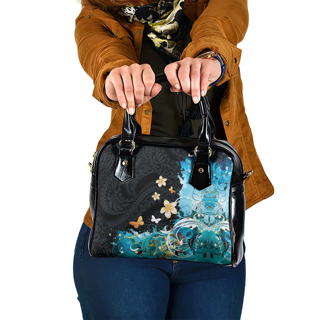 Blue Grunge Polynesian Pattern Shoulder Handbag Plumeria Floral LT01 One Size Blue - Polynesian Pride