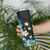 Blue Grunge Polynesian Pattern Skinny Tumbler Plumeria Floral LT01 - Polynesian Pride