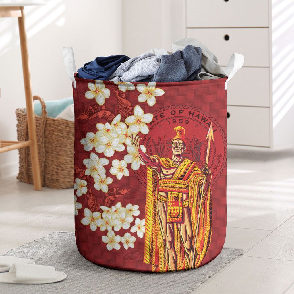 Hawaii King Kamehameha Laundry Basket Plumeria Lauhala Pattern