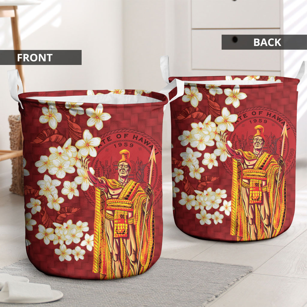 Hawaii King Kamehameha Laundry Basket Plumeria Lauhala Pattern