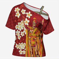 Hawaii King Kamehameha Cross Shoulder Shirt Plumeria Lauhala Pattern LT01 Female Red - Polynesian Pride
