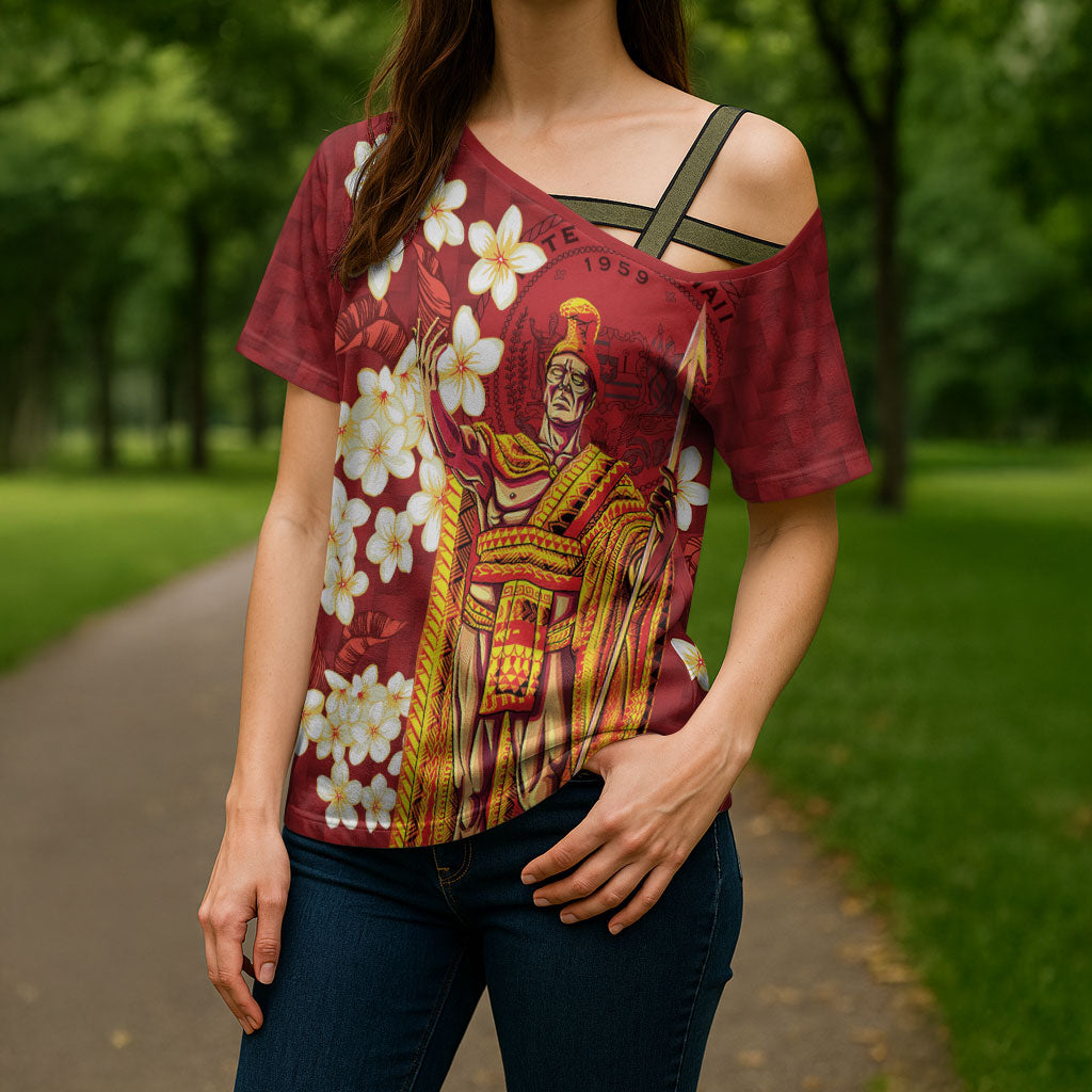 Hawaii King Kamehameha Cross Shoulder Shirt Plumeria Lauhala Pattern LT01 - Polynesian Pride