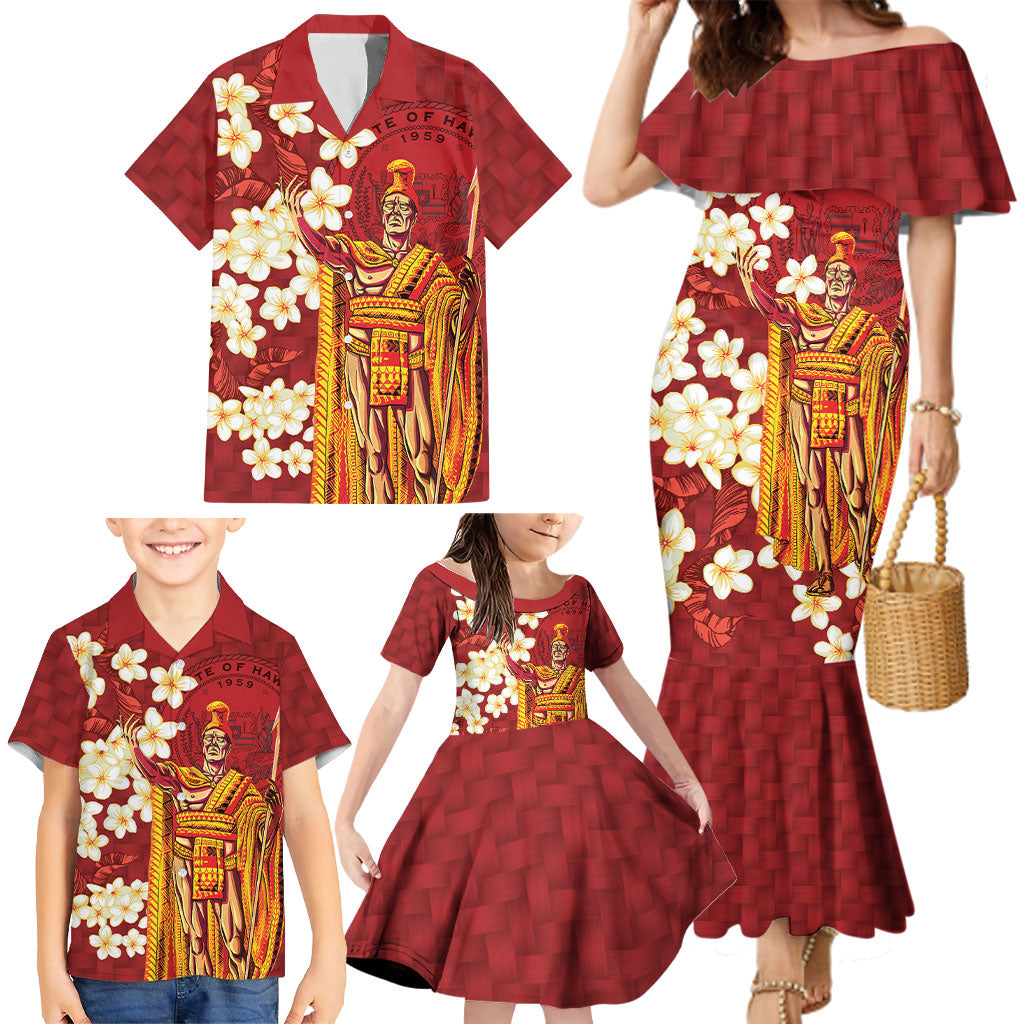 Hawaii King Kamehameha Family Matching Mermaid Dress and Hawaiian Shirt Plumeria Lauhala Pattern