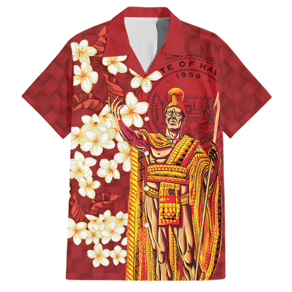 Hawaii King Kamehameha Family Matching Mermaid Dress and Hawaiian Shirt Plumeria Lauhala Pattern LT01 Dad's Shirt - Short Sleeve Red - Polynesian Pride