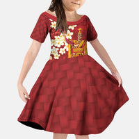 Hawaii King Kamehameha Family Matching Summer Maxi Dress and Hawaiian Shirt Plumeria Lauhala Pattern LT01 Daughter's Dress Red - Polynesian Pride