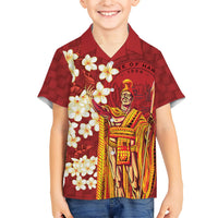 Hawaii King Kamehameha Family Matching Tank Maxi Dress and Hawaiian Shirt Plumeria Lauhala Pattern LT01 Son's Shirt Red - Polynesian Pride