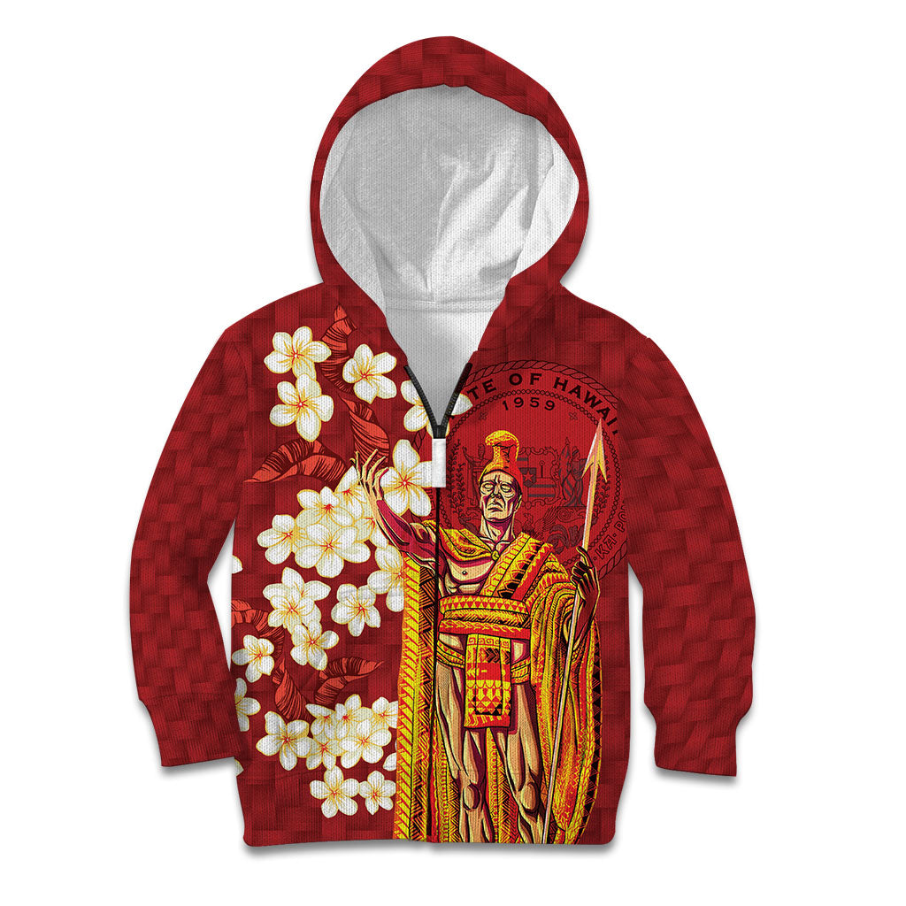Hawaii King Kamehameha Kid Hoodie Plumeria Lauhala Pattern LT01 Zip Hoodie Red - Polynesian Pride