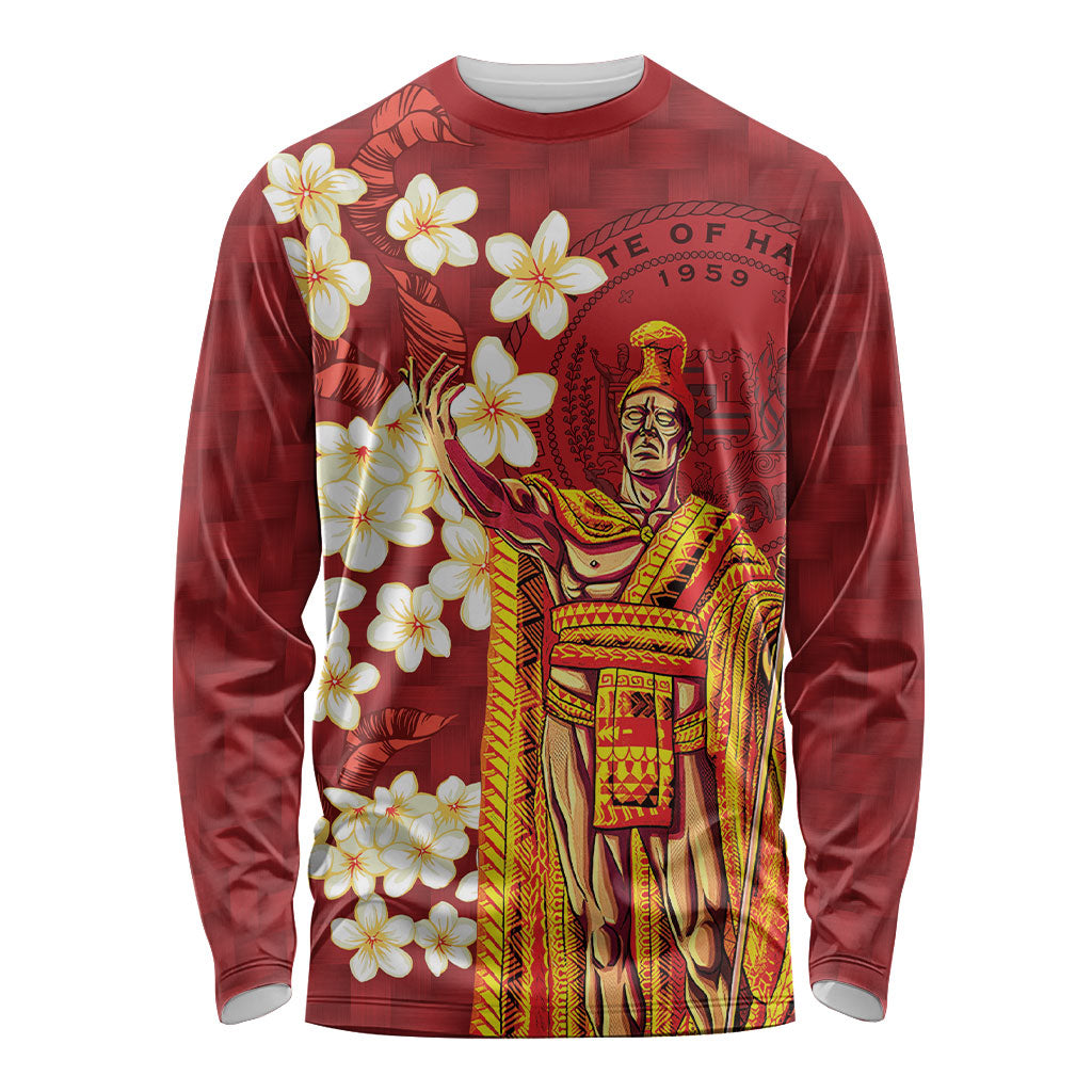 Hawaii King Kamehameha Long Sleeve Shirt Plumeria Lauhala Pattern
