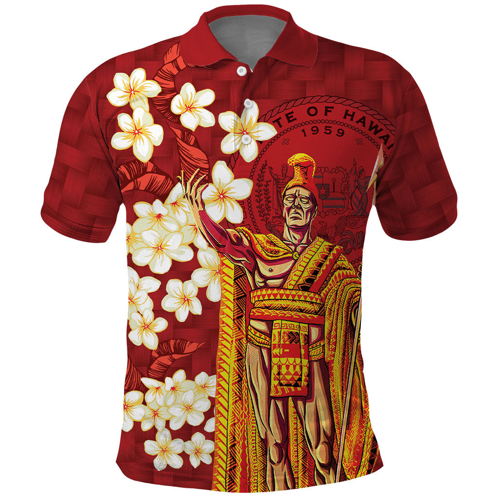 Hawaii King Kamehameha Polo Shirt Plumeria Lauhala Pattern