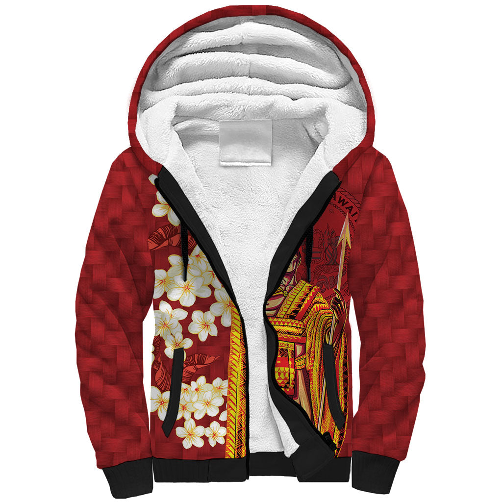 Hawaii King Kamehameha Sherpa Hoodie Plumeria Lauhala Pattern