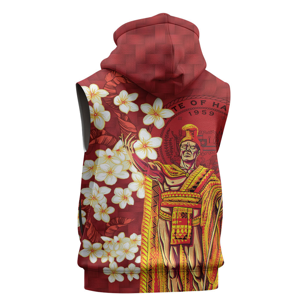 Hawaii King Kamehameha Sleeveless Hoodie Plumeria Lauhala Pattern LT01 - Polynesian Pride