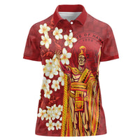 Hawaii King Kamehameha Women Polo Shirt Plumeria Lauhala Pattern