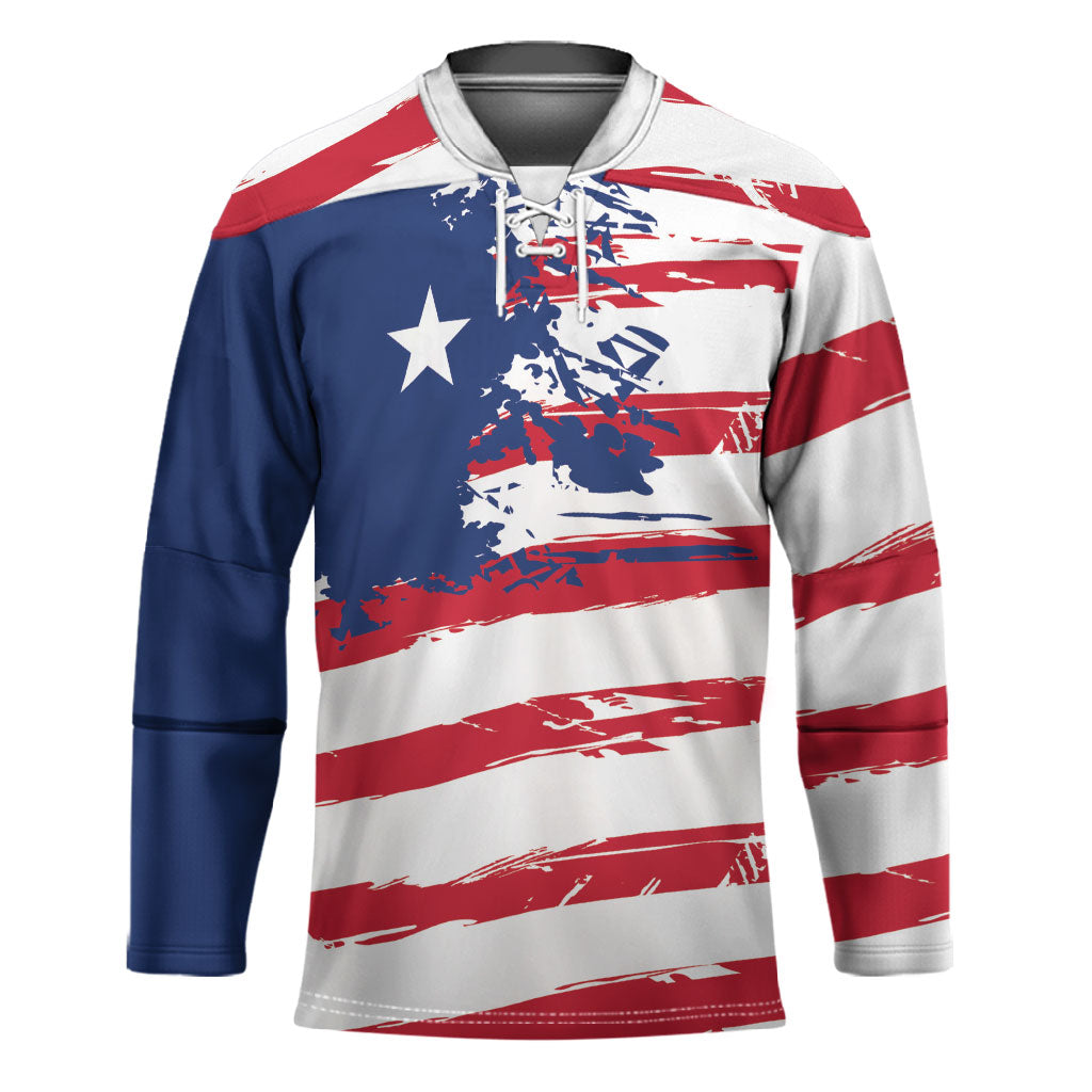 Liberia Flag Hockey Jersey Grunge Stylized
