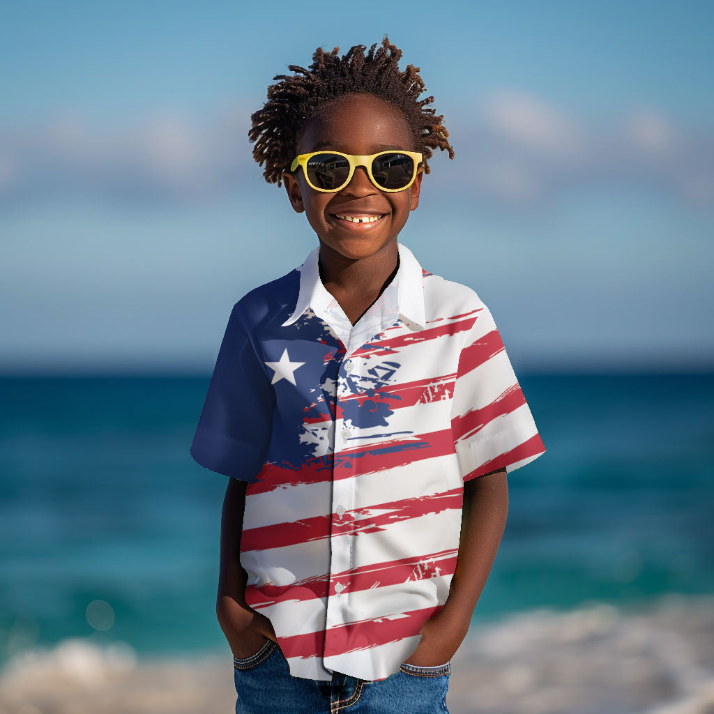 Liberia Flag Kid Hawaiian Shirt Grunge Stylized