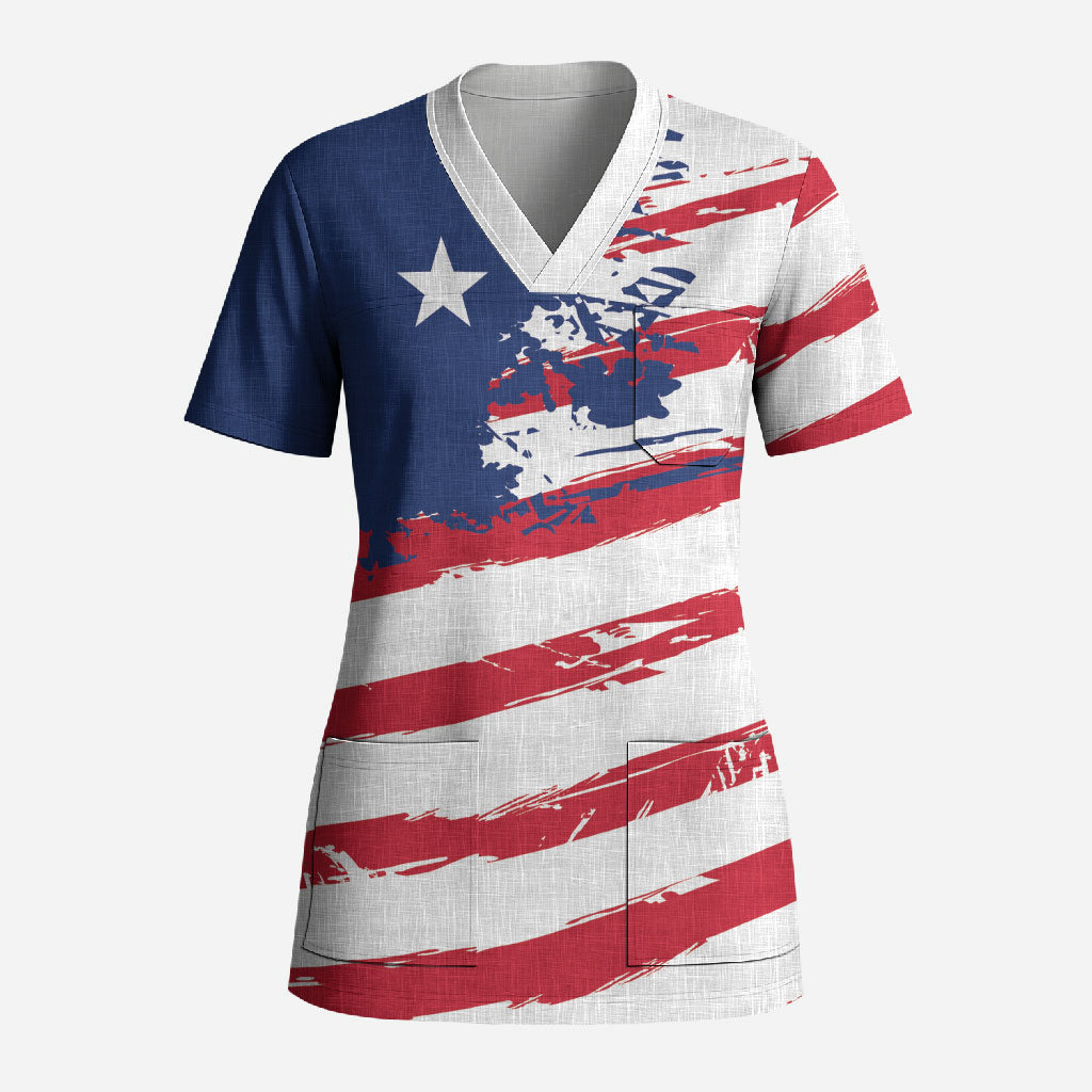 Liberia Flag Scrub Top Grunge Stylized LT01 Adult Multicolor - Polynesian Pride