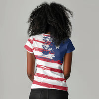 Liberia Flag Women V-Neck T-Shirt Grunge Stylized