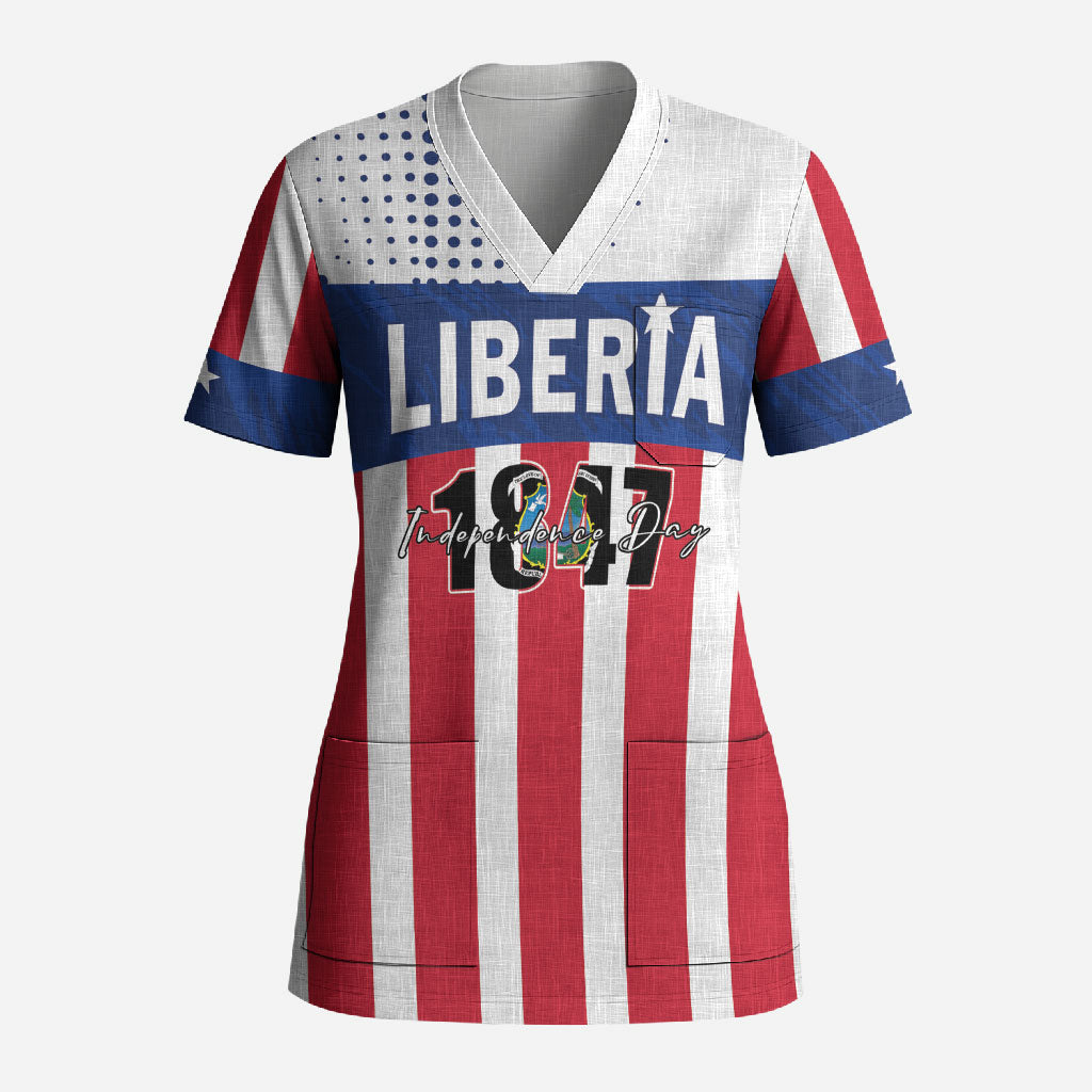 Personalized Liberia 1847 Scrub Top Happy Independence Day LT01 Adult Multicolor - Polynesian Pride