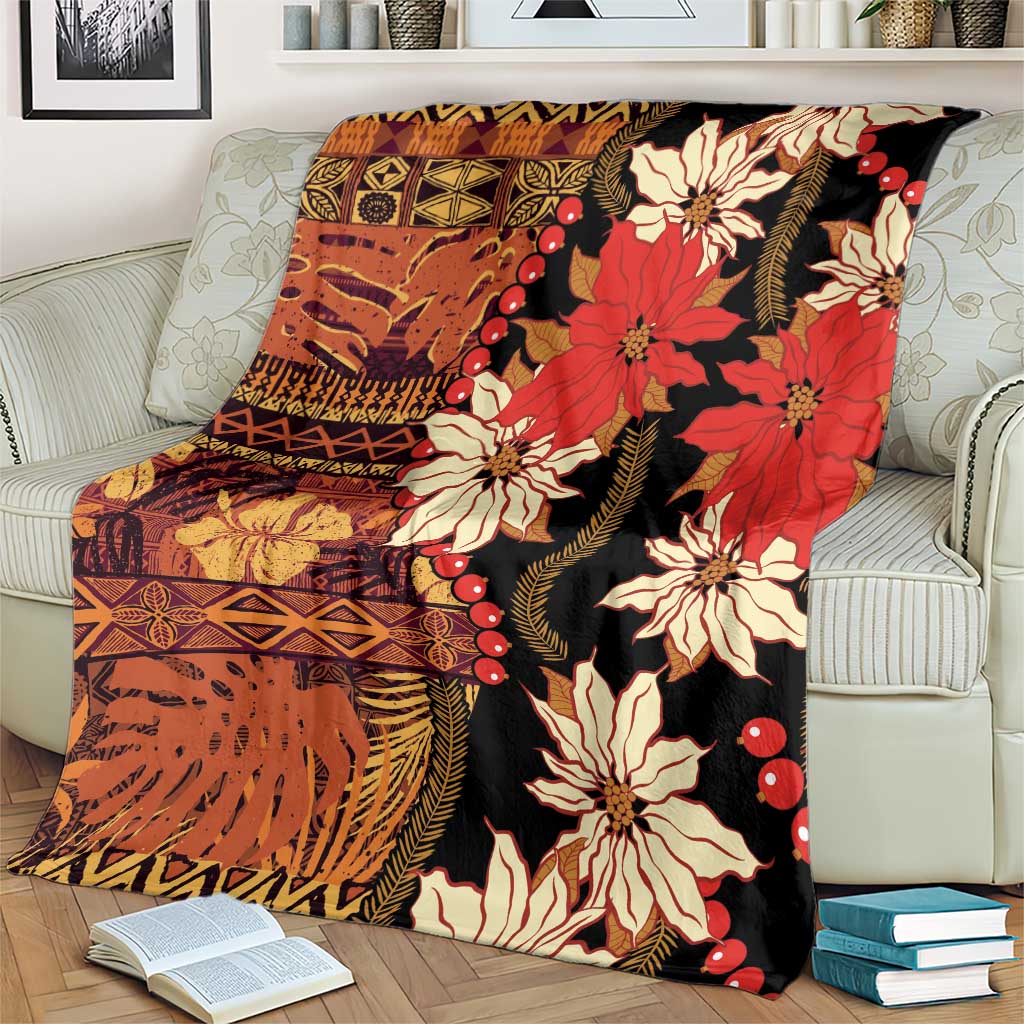 Hawaii Christmas Poinsettia Lei Blanket Tapa Pattern - Polynesian Pride