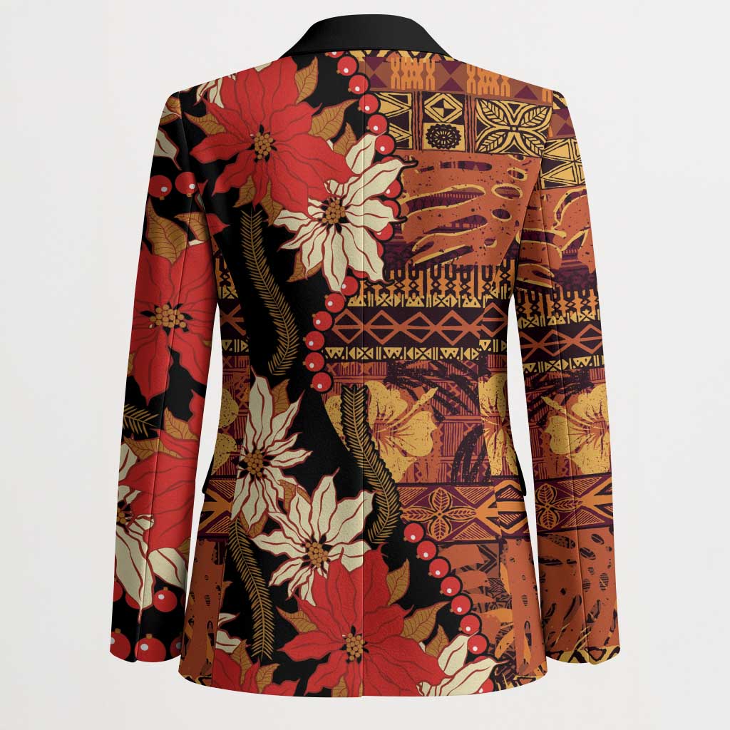 Hawaii Christmas Poinsettia Lei Blazer Tapa Pattern - Polynesian Pride