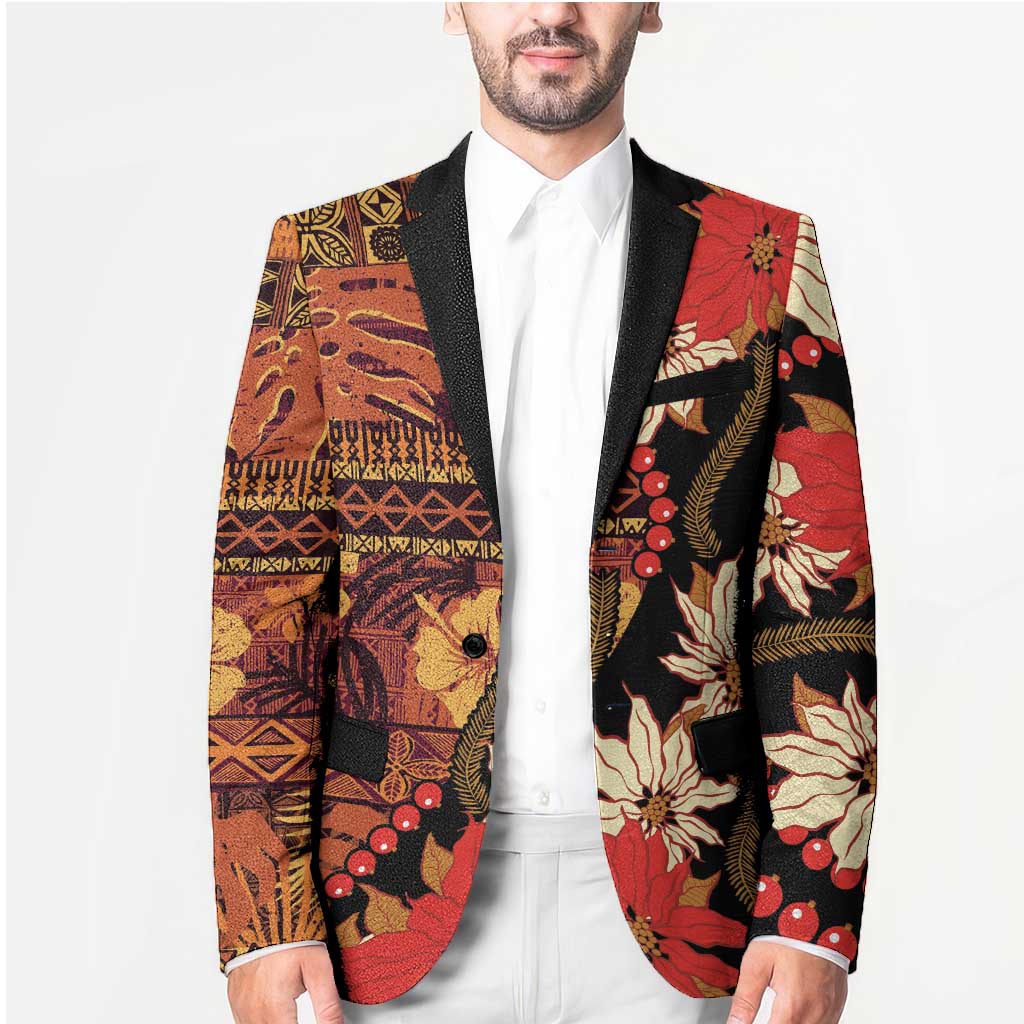 Hawaii Christmas Poinsettia Lei Blazer Tapa Pattern - Polynesian Pride