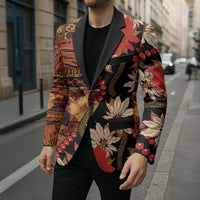 Hawaii Christmas Poinsettia Lei Blazer Tapa Pattern - Polynesian Pride