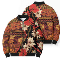 Hawaii Christmas Poinsettia Lei Bomber Puffer Jacket Tapa Pattern - Polynesian Pride