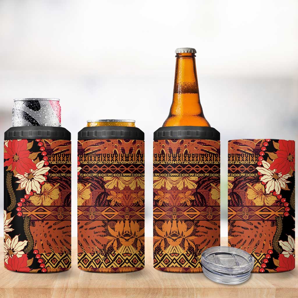 Hawaii Christmas Poinsettia Lei 4 in 1 Can Cooler Tumbler Tapa Pattern - Polynesian Pride