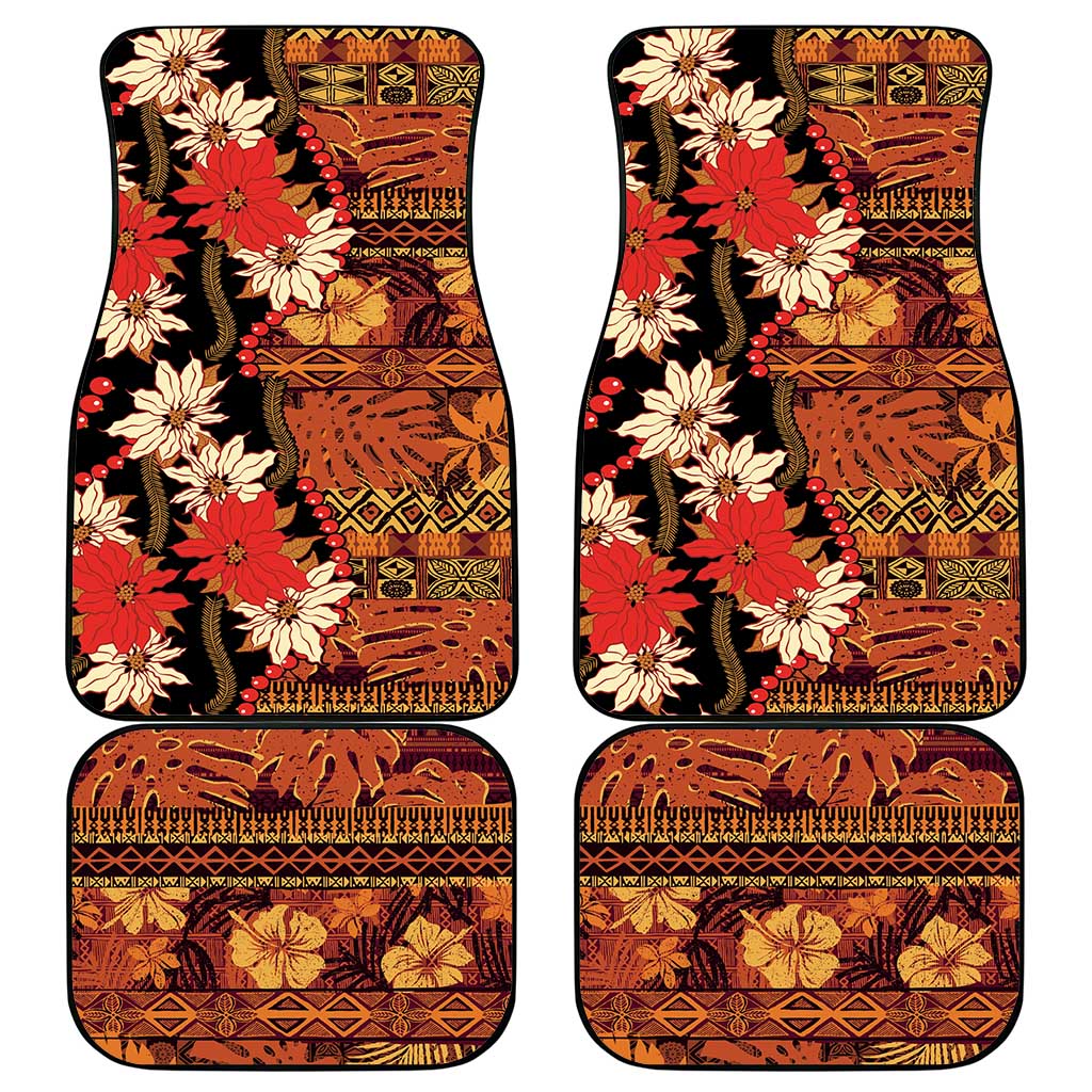 Hawaii Christmas Poinsettia Lei Car Mats Tapa Pattern - Polynesian Pride