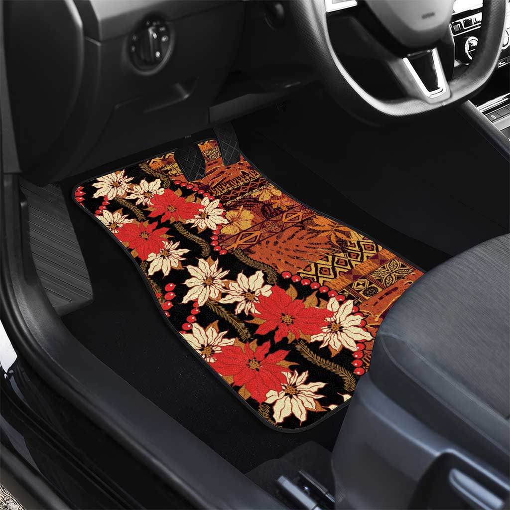 Hawaii Christmas Poinsettia Lei Car Mats Tapa Pattern - Polynesian Pride